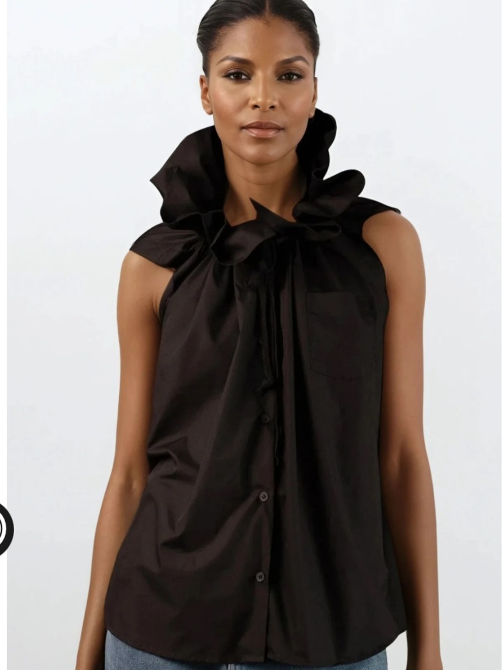 Kate Hewko Black Exaggerated Ruffle Sleeveless Blouse size Large